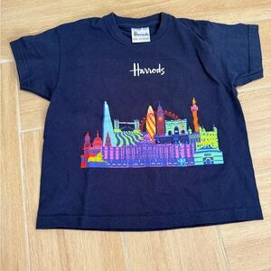 Harrods Navy Blue Kids Shirt with Colorful Landmark Print